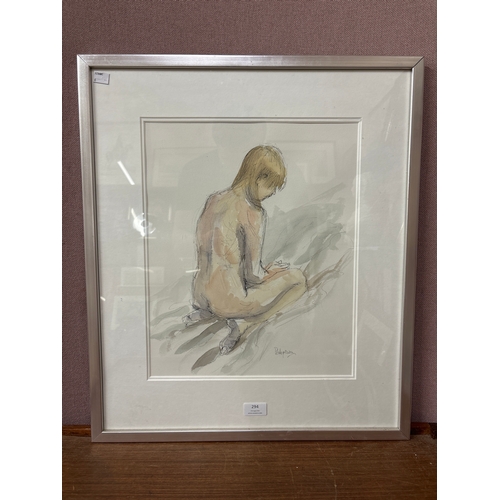 294 - Bruce Hepburn, portrait of a kneeling nude lady, watercolour, framed