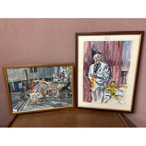 297 - C. Murray, two interior scenes, oil on card, framed