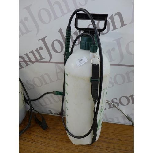 2309 - A Hawksmoor 9 litre pressure sprayer, a Hawksmoor 5 litre pressure sprayer and a gas powered weed bu... 