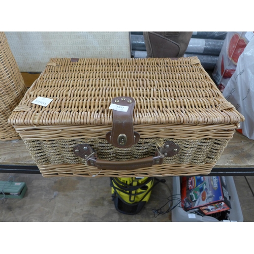 2327 - A wicker picnic basket set including plates cups knifes forks and spoons with a wicker wine bottle b... 