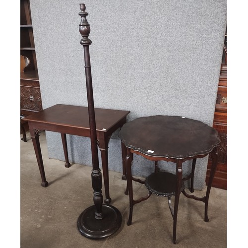 171 - Two Edward VII mahogany occadional tables and a standard lamp