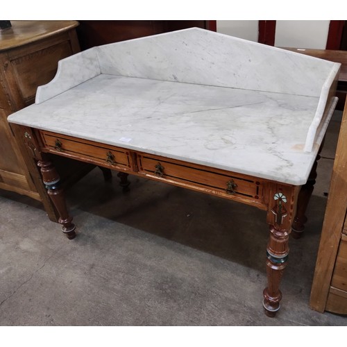 177 - A Victorian Aesthetic Movement painted pine and marble washstand