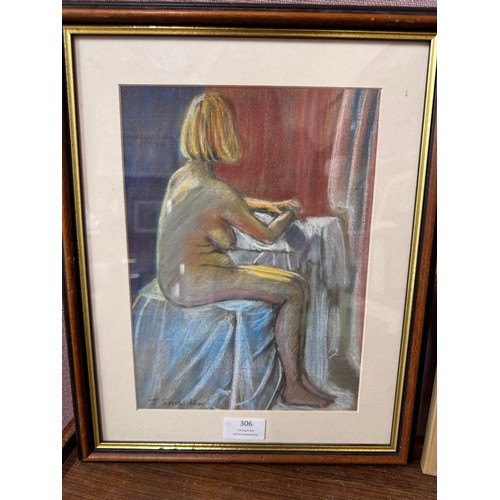 306 - Joyce Snowden, portrait of a nude lady and portrait of a man, pastel, framed