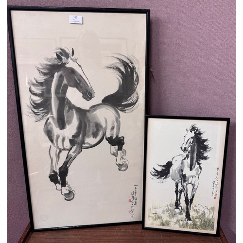 315 - Two Chinese prints of horses, framed