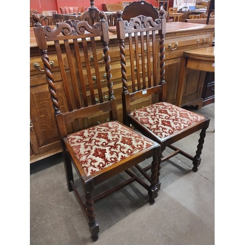 185 - A pair of early 20th Century oak barleytwist side chairs