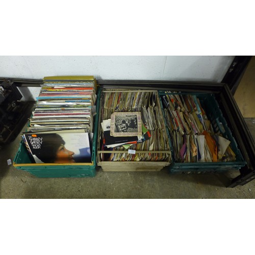 2096 - 3 boxes of assorted LP records and singles, approximately 350 in total including 2 boxes of singles ... 