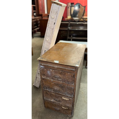 232 - A pine index drawer cabinet and a painted bank of drawers