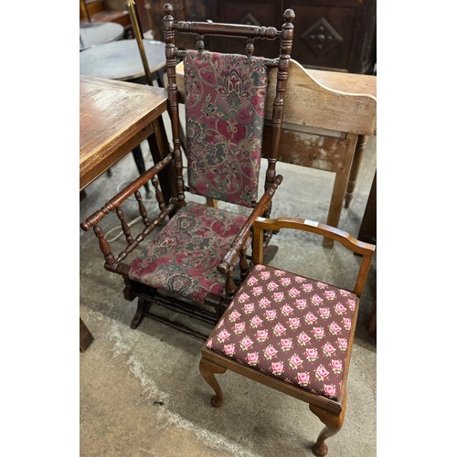 236 - An early 20th Century American beech rocking chair and an Art Deco walnut side chair