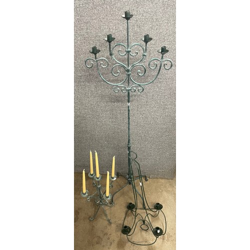 360 - Two French style verdigris metal candelabras and one other