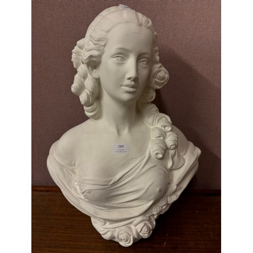 289 - A neoclassical style plaster bust of a young lady