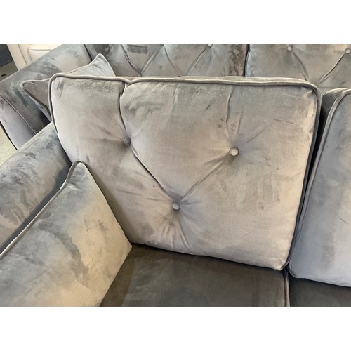 1485 - A grey Hoxton velvet three seater and two seater sofa and footstool - brand new RRP £1578