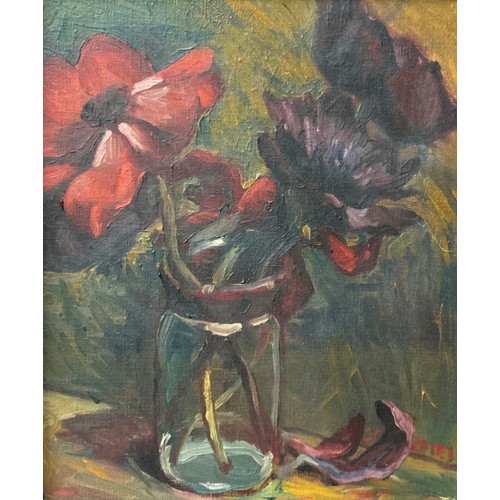 300 - British School, (early 20th Century), still life of flowers in a vase, oil on canvas, indistinctly s... 