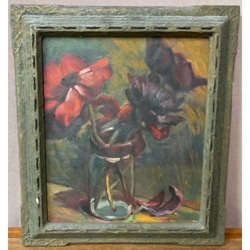 300 - British School, (early 20th Century), still life of flowers in a vase, oil on canvas, indistinctly s... 