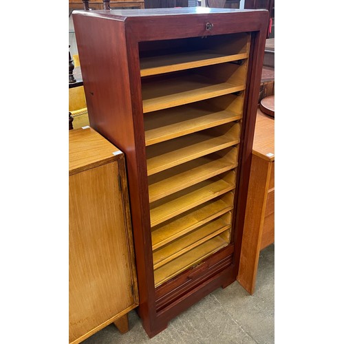 61 - A teak fitted tambour front filing cabinet