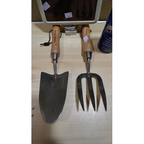 6100 - Kent & Stowe Hand tools Trowel & Fork, WD-40 and Motion Light Solar Panel (329-35,434,455)   * This ... 