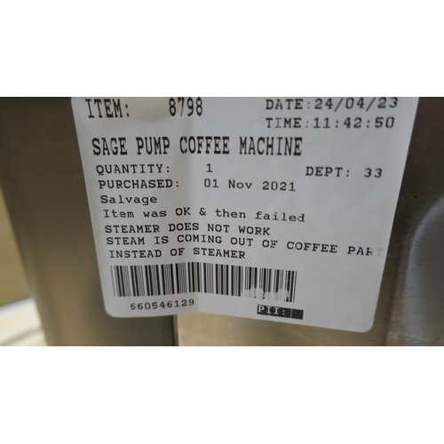 6153 - Sage Pump Barista Express Coffee Machine , Original RRP £449.99 + vat    (329-72)   * This lot is su... 