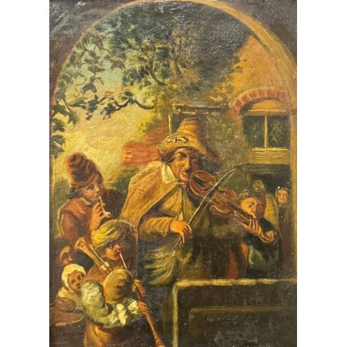 295 - After Christian Wilhelm Ernst Dietrich, The Strolling Musicians, oil on board, dated 1810  framed