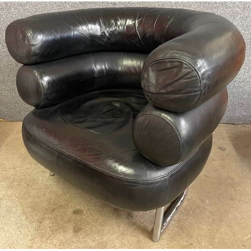 13 - An Art Deco Eileen Gray style black leather and chrome Bibendum chair