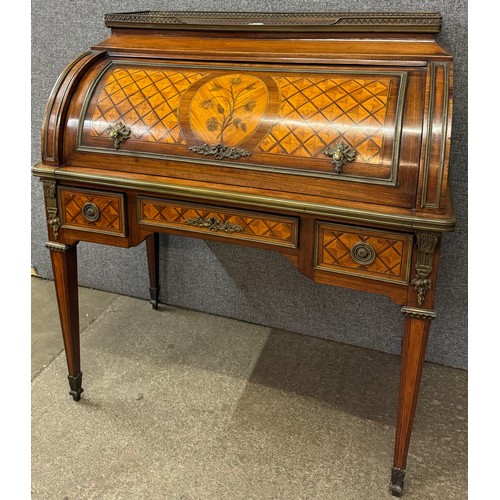 100 - A 19th Century French marquetry inlaid rosewood, ormolu mounted and marble topped bureau de dame