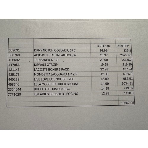 6287 - A pallet of clothing to include: Adidas, DKNY, Ted Baker, Dewalt, Lacoste, etc.   (329-289,290)   * ... 