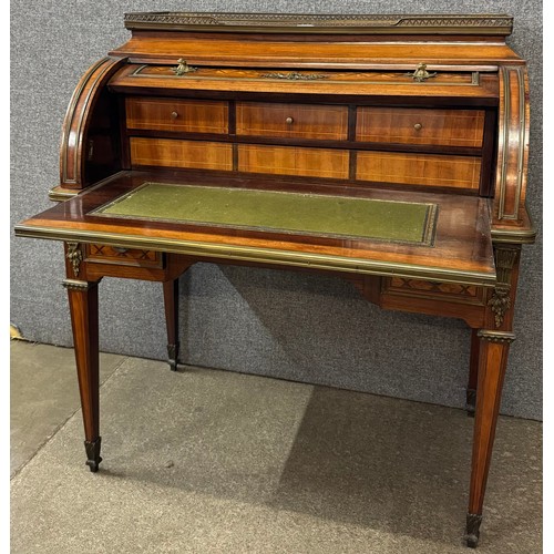 100 - A 19th Century French marquetry inlaid rosewood, ormolu mounted and marble topped bureau de dame