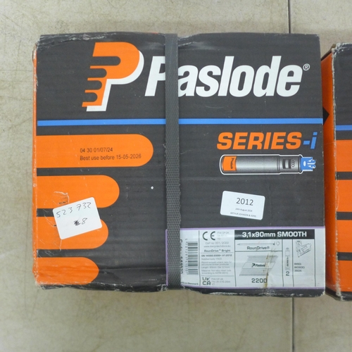 2012 - A box of approximately 3300 Paslode Series-i 2.8 x 51mm RounDrive GalvPlus ring nails and 3 Series-i... 