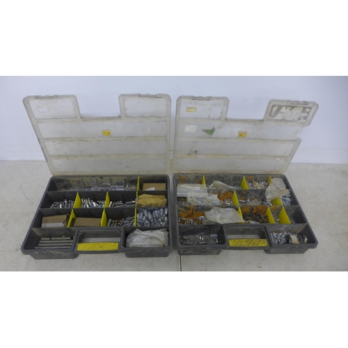 2020 - 2 Stanley organizer trays with a quantity of various screws