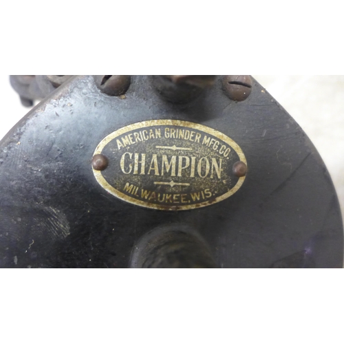 2025 - An American Grinder Company MFG Co. Milwaukee, W15 Champion manually operated grinder