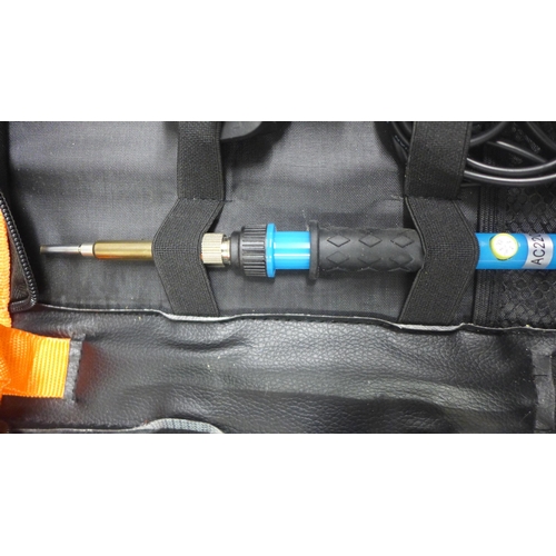 2034 - An Etepon 220V soldering iron, 2 plastic petrol cans and a KM 451 temperature tester