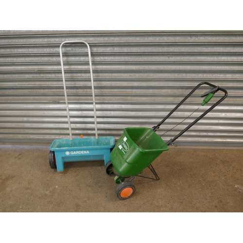 2144 - 2 seed spreader trollies including Scotts Easy-Green and Gardena