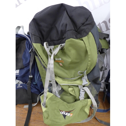 2230 - A quantity of camping gear including 3 ruck sacks (1 x 65L, 1 x 60L and one other), a sleeping bag, ... 