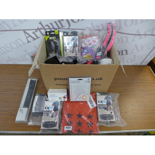 2247 - 2 boxes of miscellaneous items including expandable waist bags, mud guards, jewellery, a quantity of... 