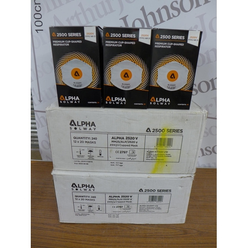 2254 - Two boxes of 240 Alpha Solway 2500 series premium cup-shaped respirators (one box incomplete)