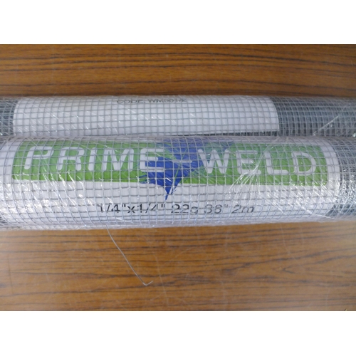 2282 - Three rolls of Prime-Weld 1/4” x 1/4” 22g 36” x 2m mesh fencing