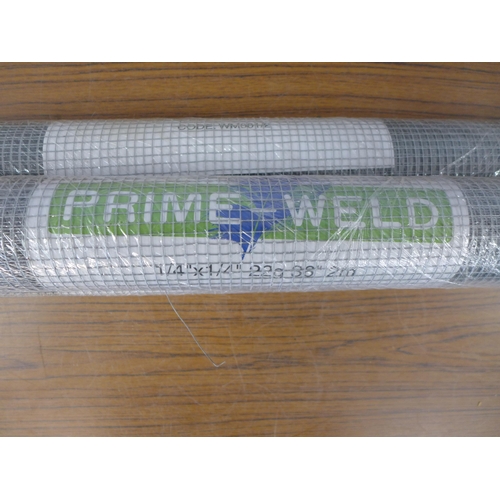 2284 - Three rolls of Prime-Weld 1/4” x 1/4” 22g 36” x 2m mesh fencing