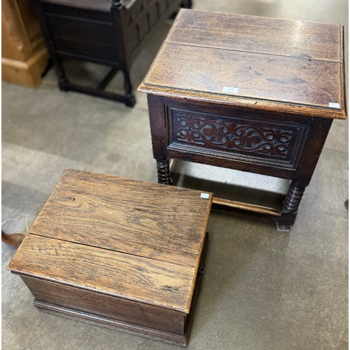 137 - A 17th Century style carved oak shoe box and one other oak box