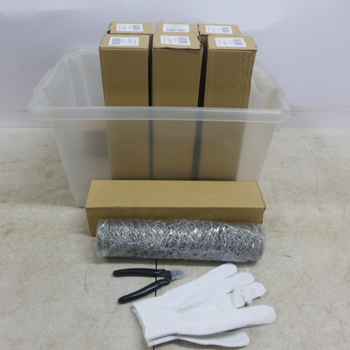 2064 - 8 boxes of 5m x 300mm chicken wire including gloves and pliers