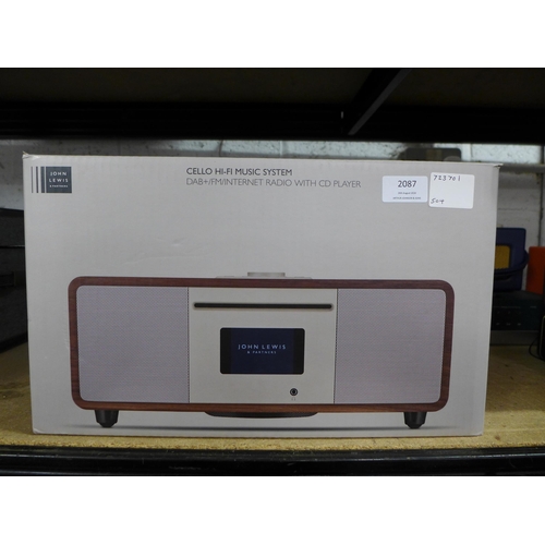 2087 - A boxed John Lewis walnut effect Cello hi-fi music system with DAB+/FM/internet radio and CD player