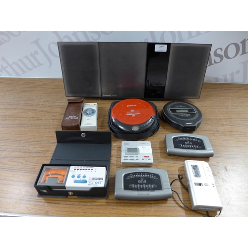 2097 - A Panasonic SC-HC397 flat pack hi-fi system with remote, a Sony MD Walkman (M2-R90), a Bose PM-1 CD ... 