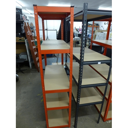 2120 - 3 boltless racking bays including two red 180cm x 90 x 40cm 5 shelf bays and a black 183 x 91 x 46cm... 