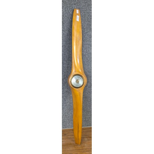 342 - A teak aeroplane propeller aneroid barometer