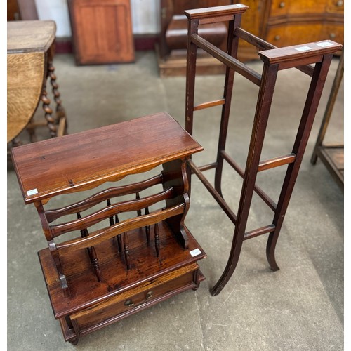 166 - A mahogany Canterbury and an Edward VII inlaid mahogany towel rail