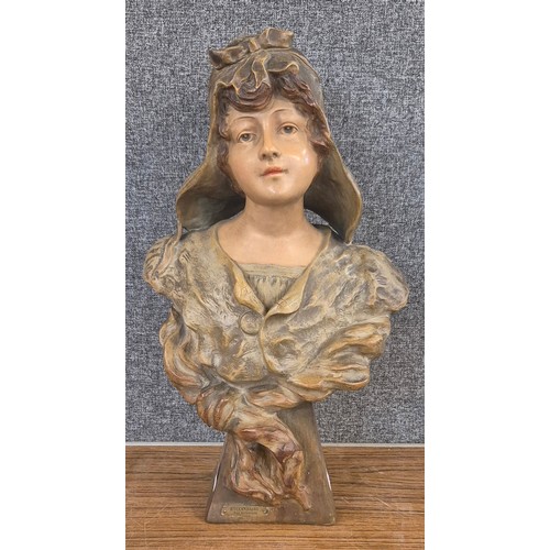 349 - A French Art Nouveau terracotta bust, Dutch Girl