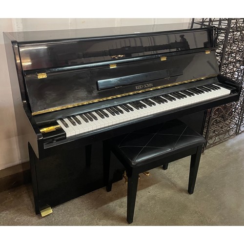 80 - A Reid-Sohn black high gloss Imperial German scale upright piano and stool