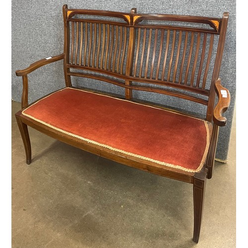 84 - An Edward VII inlaid mahogany and fabric upholstered salon settee