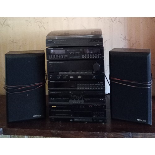 2102 - An Hitachi SDT-300 music centre and a Kenwood midi hifi stacking system comprising P-42 turntable, G... 