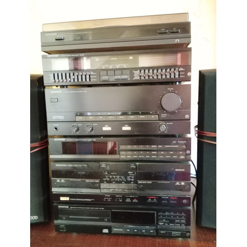 2102 - An Hitachi SDT-300 music centre and a Kenwood midi hifi stacking system comprising P-42 turntable, G... 