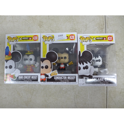 2068 - 3 boxed Funko Pop collectible vinyl figures - Conductor Mickey 428, Band Concert Mickey 430 and Plan... 