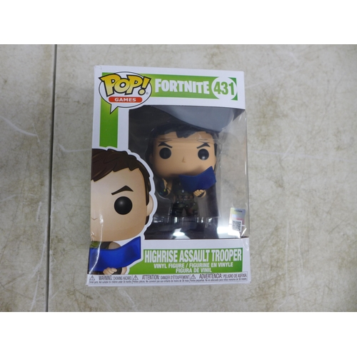 2072 - Four boxed Funko Pop collectible vinyl figures - Fortnite Tricera Ops 462, Fortnite Moonwalker 434, ... 