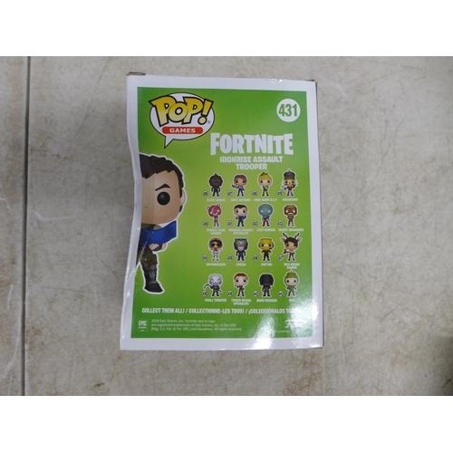 2072 - Four boxed Funko Pop collectible vinyl figures - Fortnite Tricera Ops 462, Fortnite Moonwalker 434, ... 